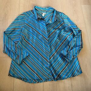 Plus Size Striped Blue Button-Up Blouse